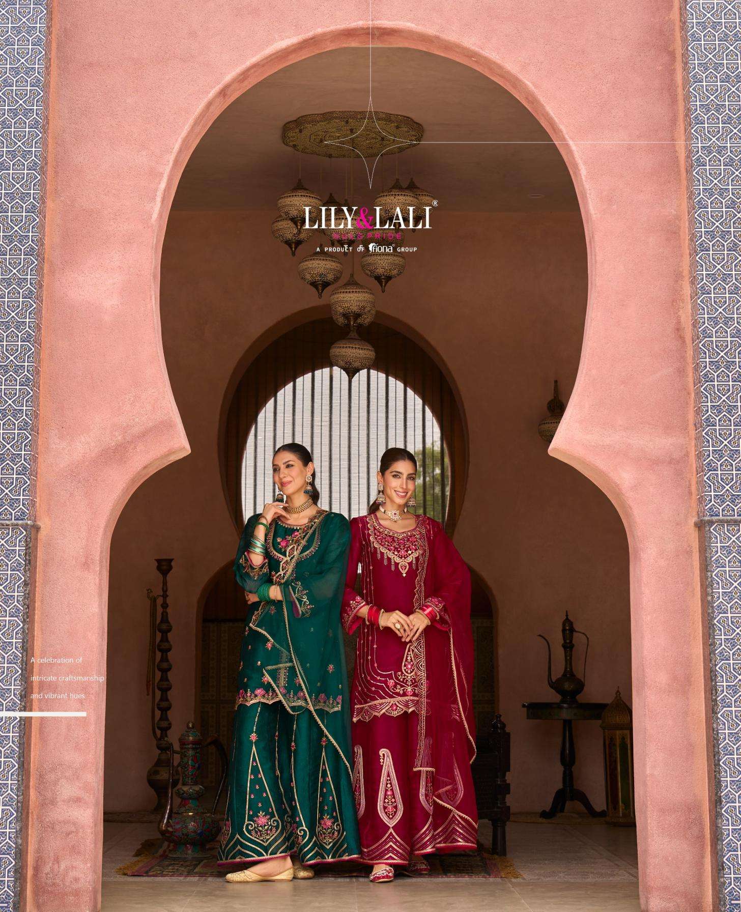 Lily & Lali Presents Andorra Silk Exclusive Kali Work Full Stitch Sharara Style Dress Catalog Wholesaler And Exporter 