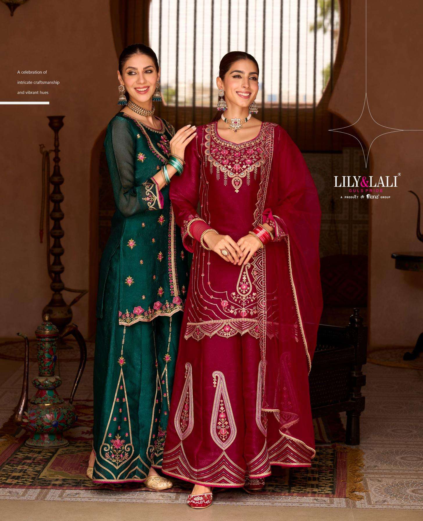Lily & Lali Presents Andorra Silk Exclusive Kali Work Full Stitch Sharara Style Dress Catalog Wholesaler And Exporter 