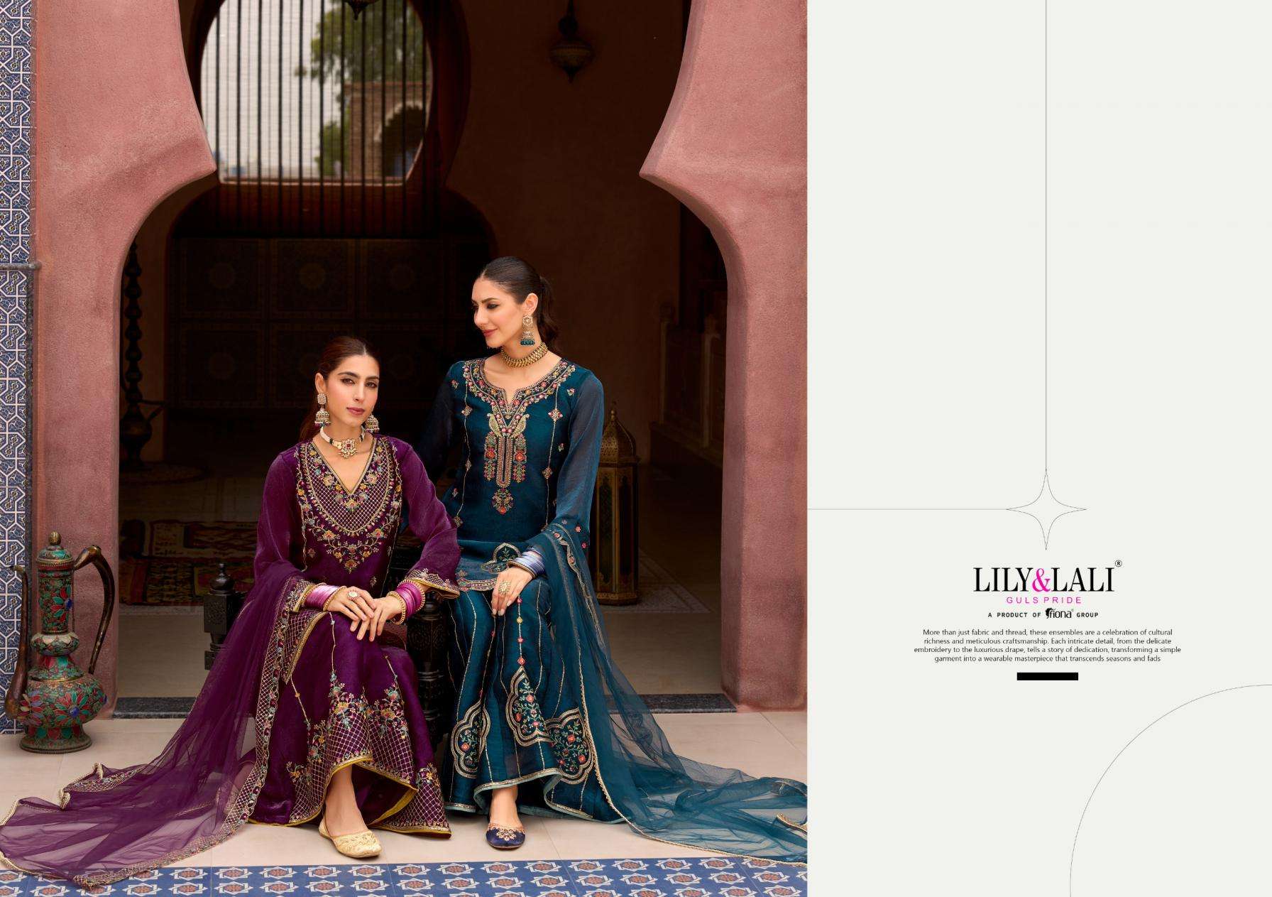 Lily & Lali Presents Andorra Silk Exclusive Kali Work Full Stitch Sharara Style Dress Catalog Wholesaler And Exporter 