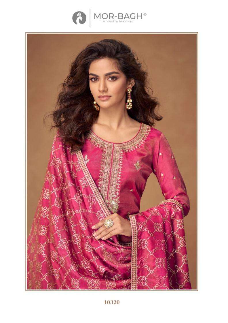 Aashirwad Presents Radha Mor Bagh Simar Silk Readymade Party Wear Plazzo Salwar Suits Catalog Wholesaler And Exporter