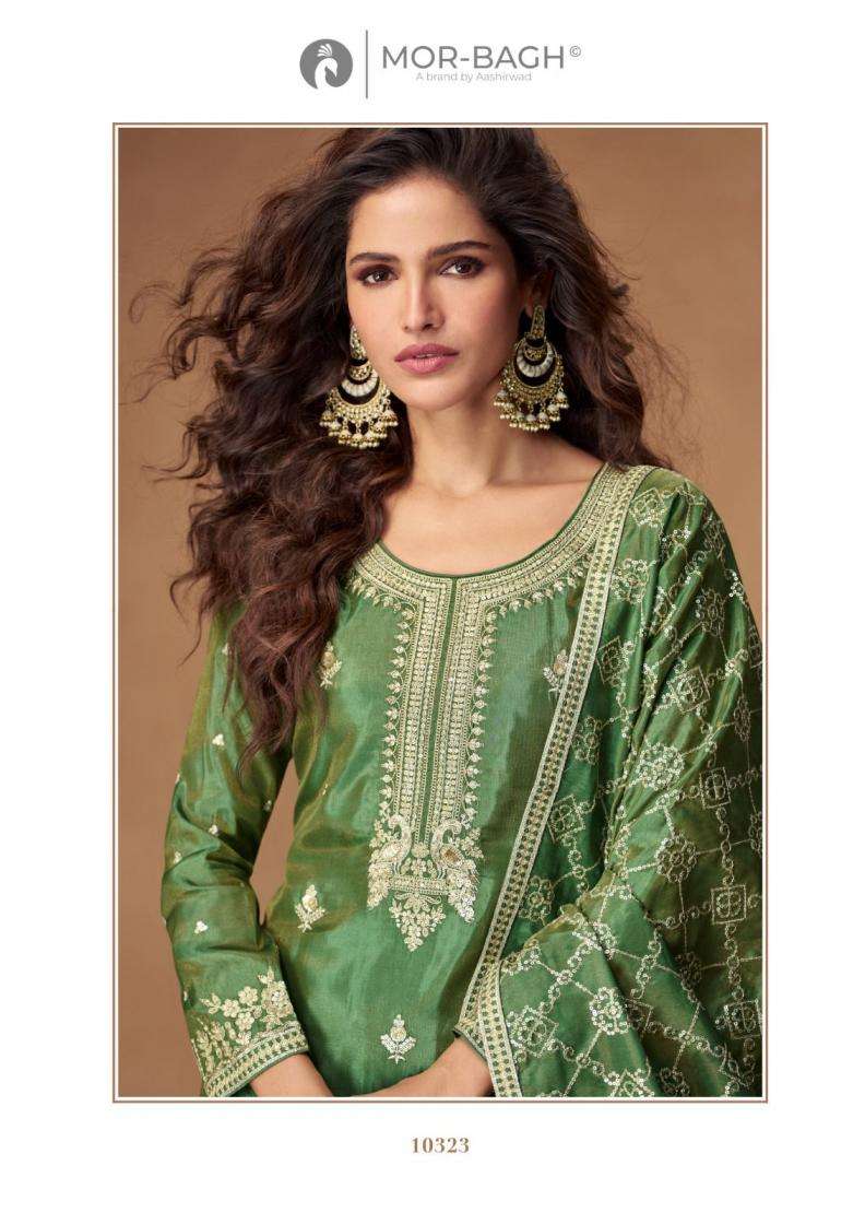 Aashirwad Presents Radha Mor Bagh Simar Silk Readymade Party Wear Plazzo Salwar Suits Catalog Wholesaler And Exporter