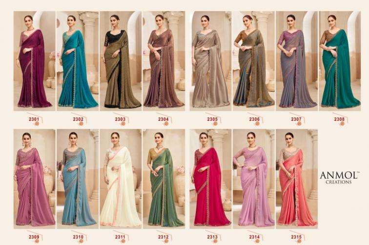 anmol creation presents kaina vol 4 georgette two tone shimmer party wear designer work sarees catalog collection