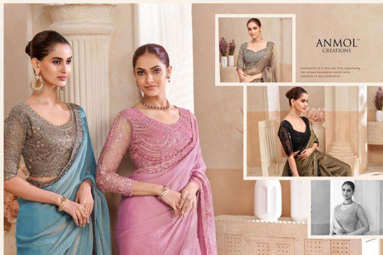 anmol creation presents kaina vol 4 georgette two tone shimmer party wear designer work sarees catalog collection