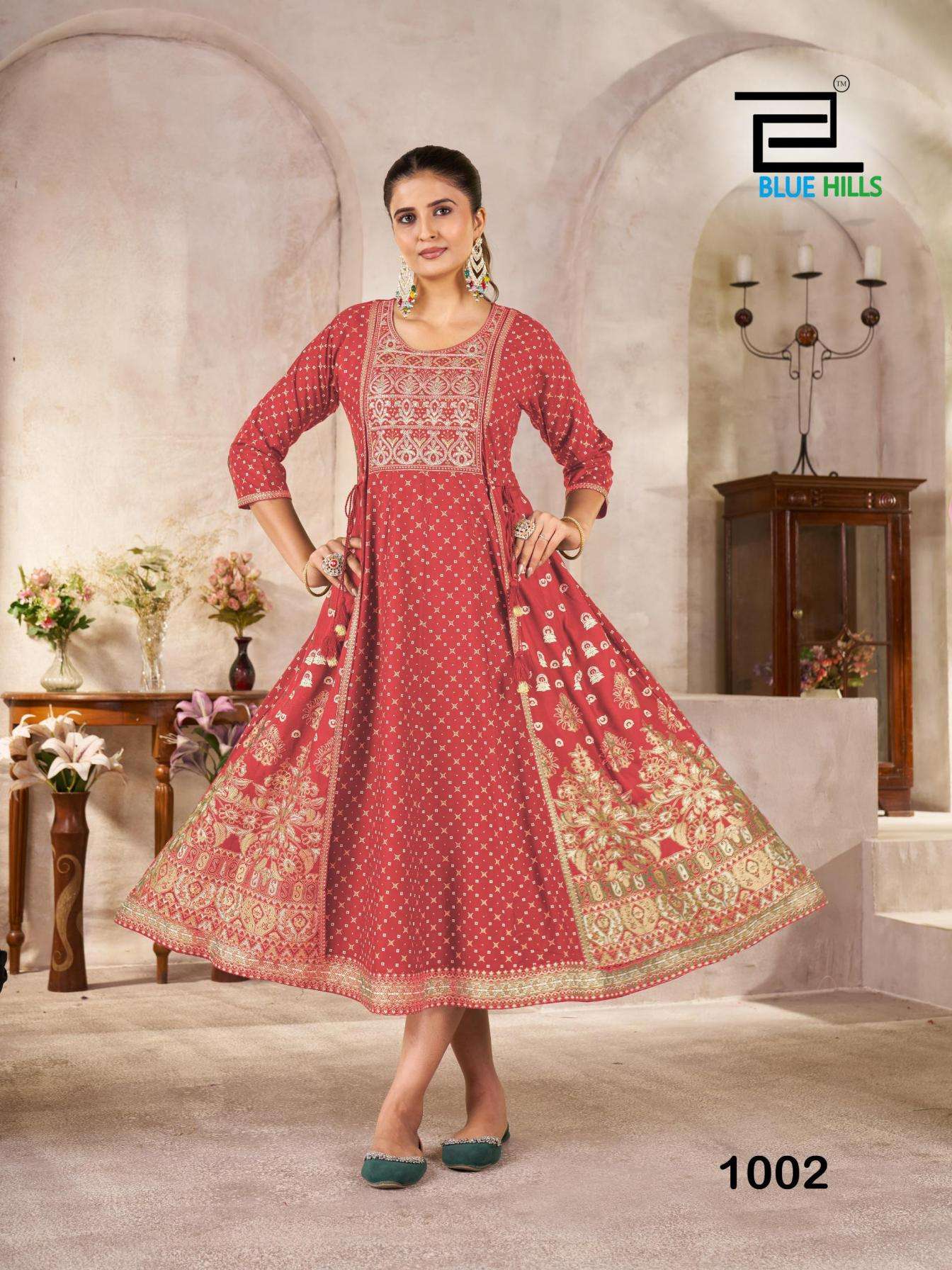 Blue Hills Presebts Munch Rayon Anarkali Style Readymade Plus Size Kurtis Catalog Wholesaler And Exporter 