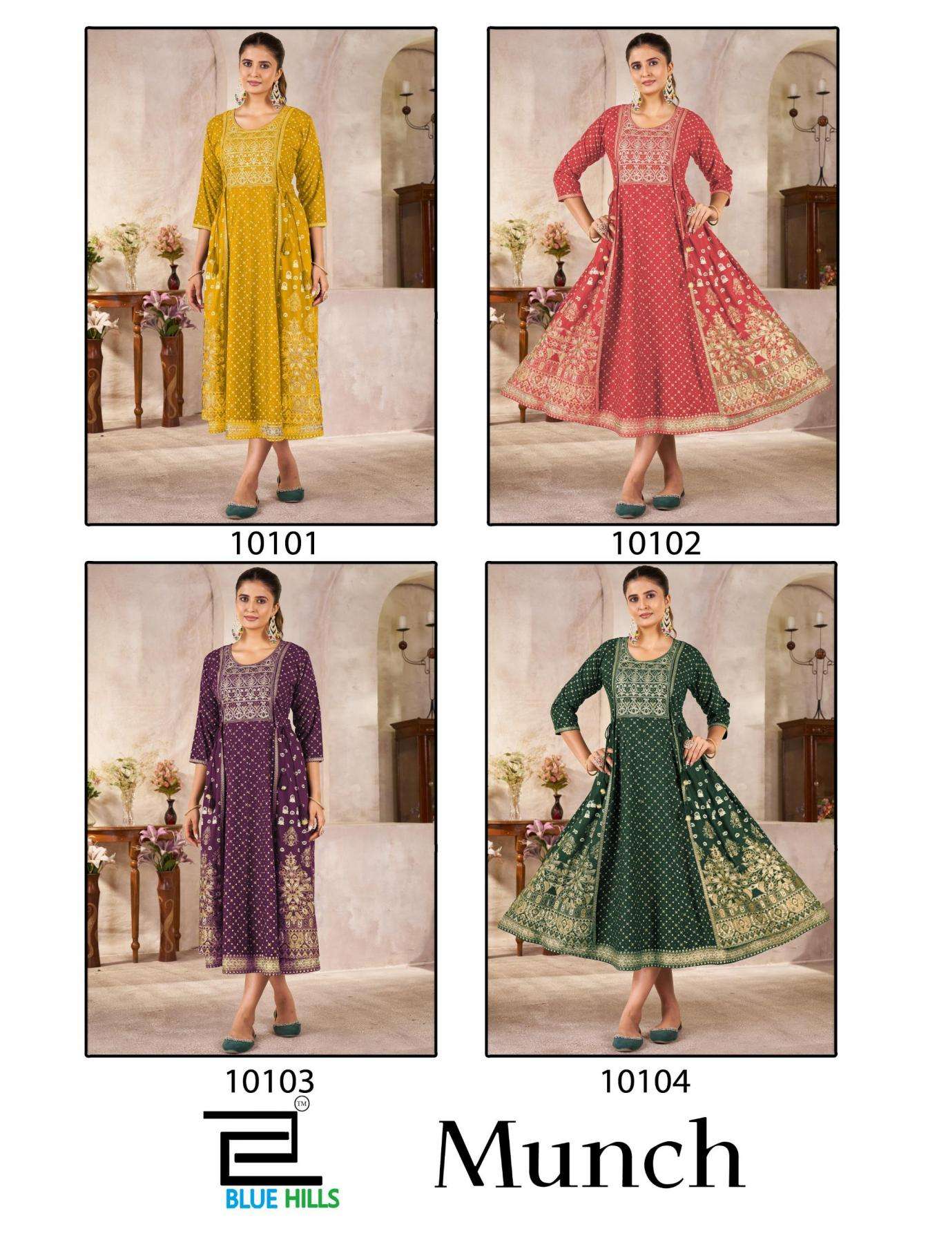 Blue Hills Presebts Munch Rayon Anarkali Style Readymade Plus Size Kurtis Catalog Wholesaler And Exporter 