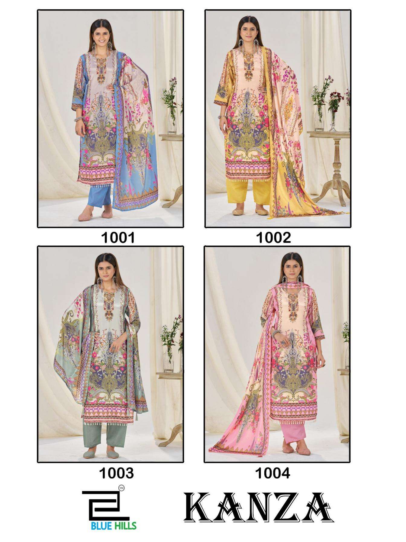 Blue hills Presents Kanza Crape Silk Readymade Big Size Pakistani 3pcs Suits Catalog Wholesaler And Exporter 