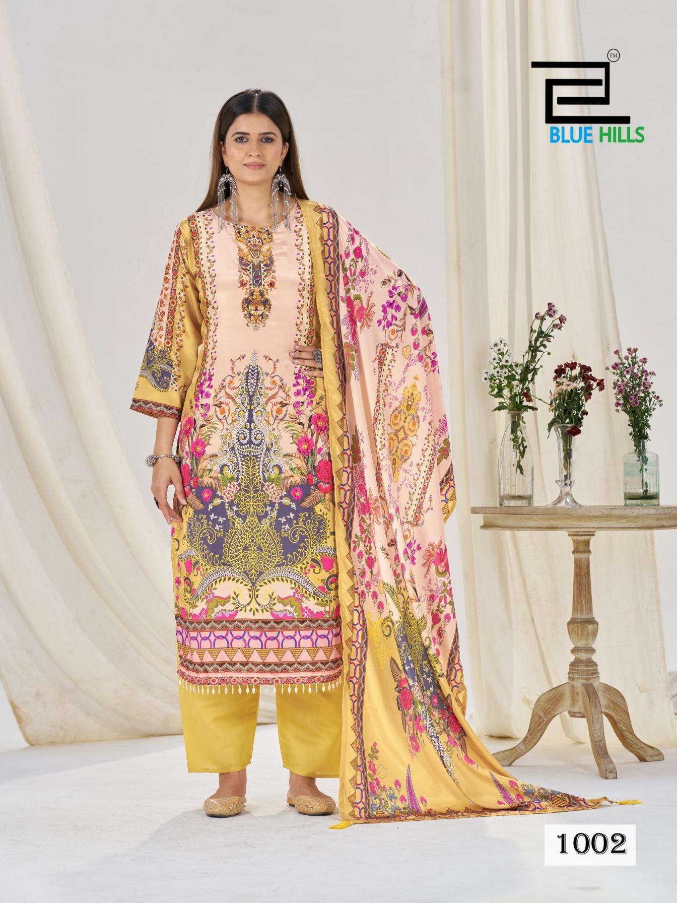 Blue hills Presents Kanza Crape Silk Readymade Big Size Pakistani 3pcs Suits Catalog Wholesaler And Exporter 