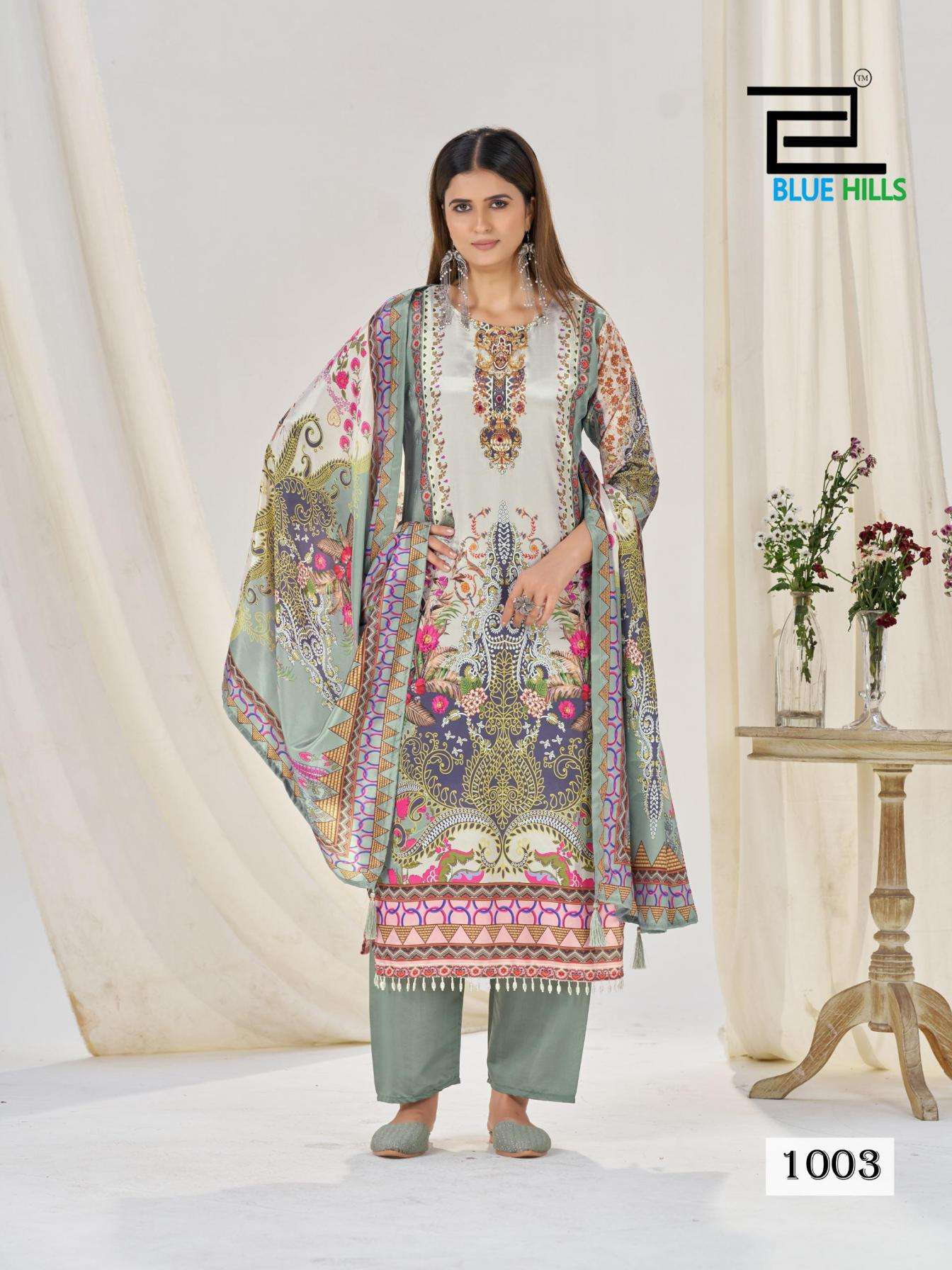 Blue hills Presents Kanza Crape Silk Readymade Big Size Pakistani 3pcs Suits Catalog Wholesaler And Exporter 