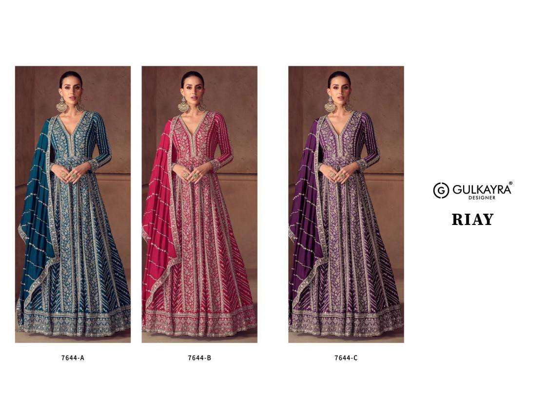 Gulkayra Designer Riay Chinon Readymade Classic Anarkali Gown With Dupatta Catalog Wholesaler And Exporter In Surat 