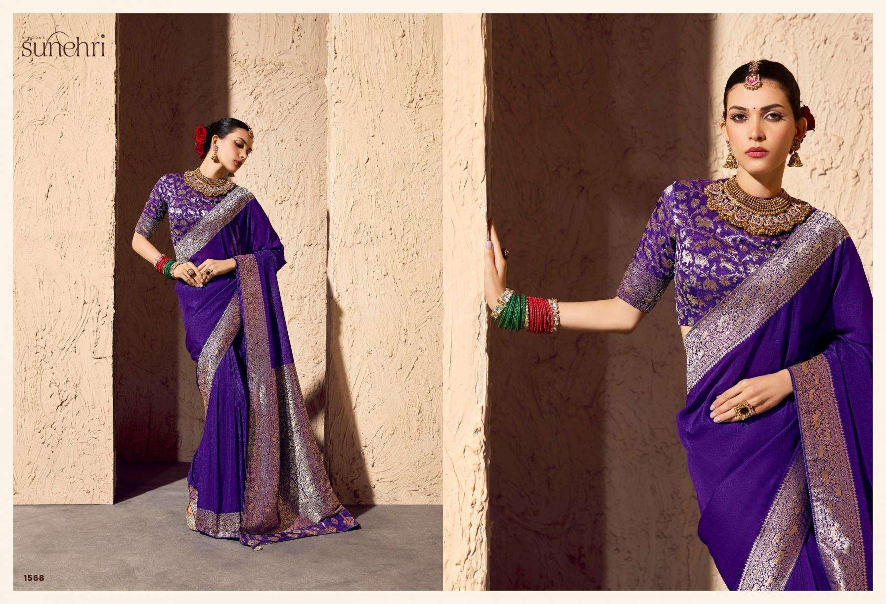 Kimora Presents Indri Sunehri Crape Georgette 1561-1571 Occasion Wear Saree Catalog Wholesaler And Exporter 