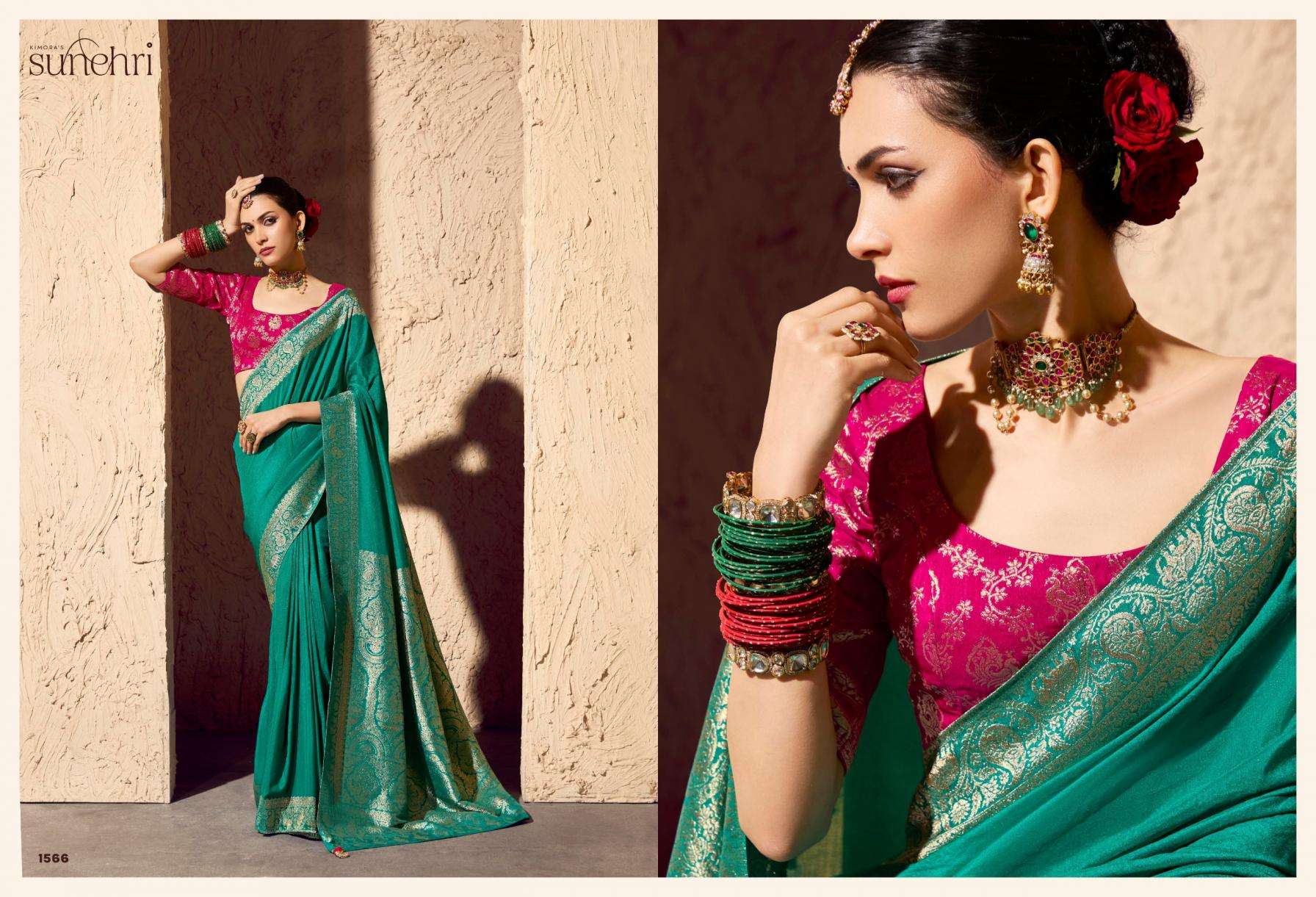 Kimora Presents Indri Sunehri Crape Georgette 1561-1571 Occasion Wear Saree Catalog Wholesaler And Exporter 