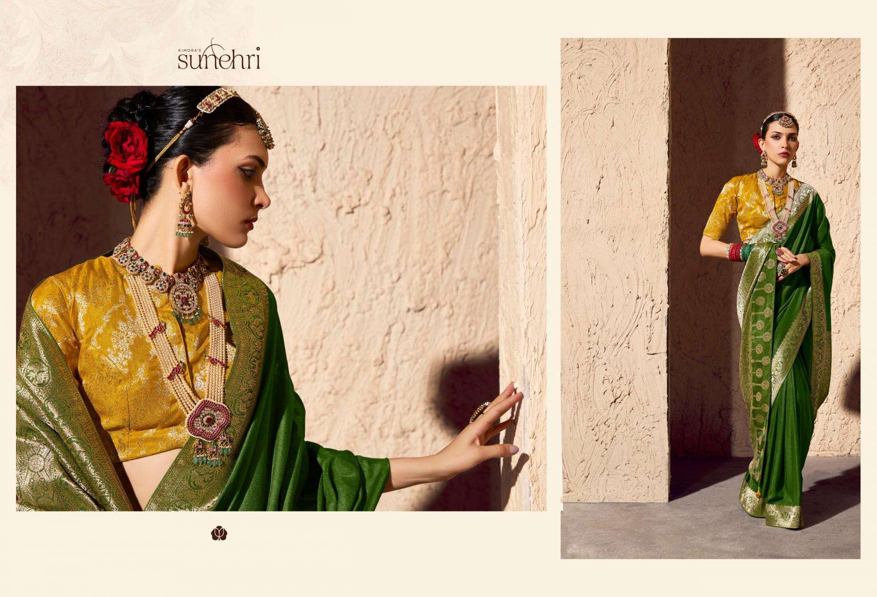 Kimora Presents Indri Sunehri Crape Georgette 1561-1571 Occasion Wear Saree Catalog Wholesaler And Exporter 