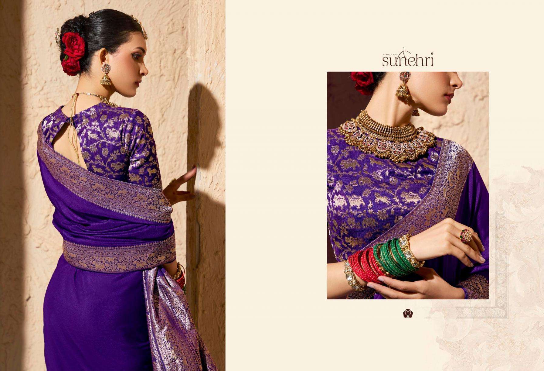 Kimora Presents Indri Sunehri Crape Georgette 1561-1571 Occasion Wear Saree Catalog Wholesaler And Exporter 