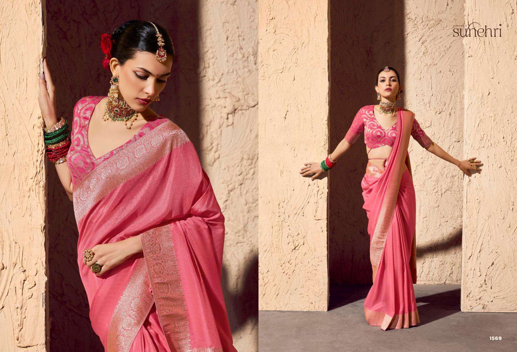 Kimora Presents Indri Sunehri Crape Georgette 1561-1571 Occasion Wear Saree Catalog Wholesaler And Exporter 