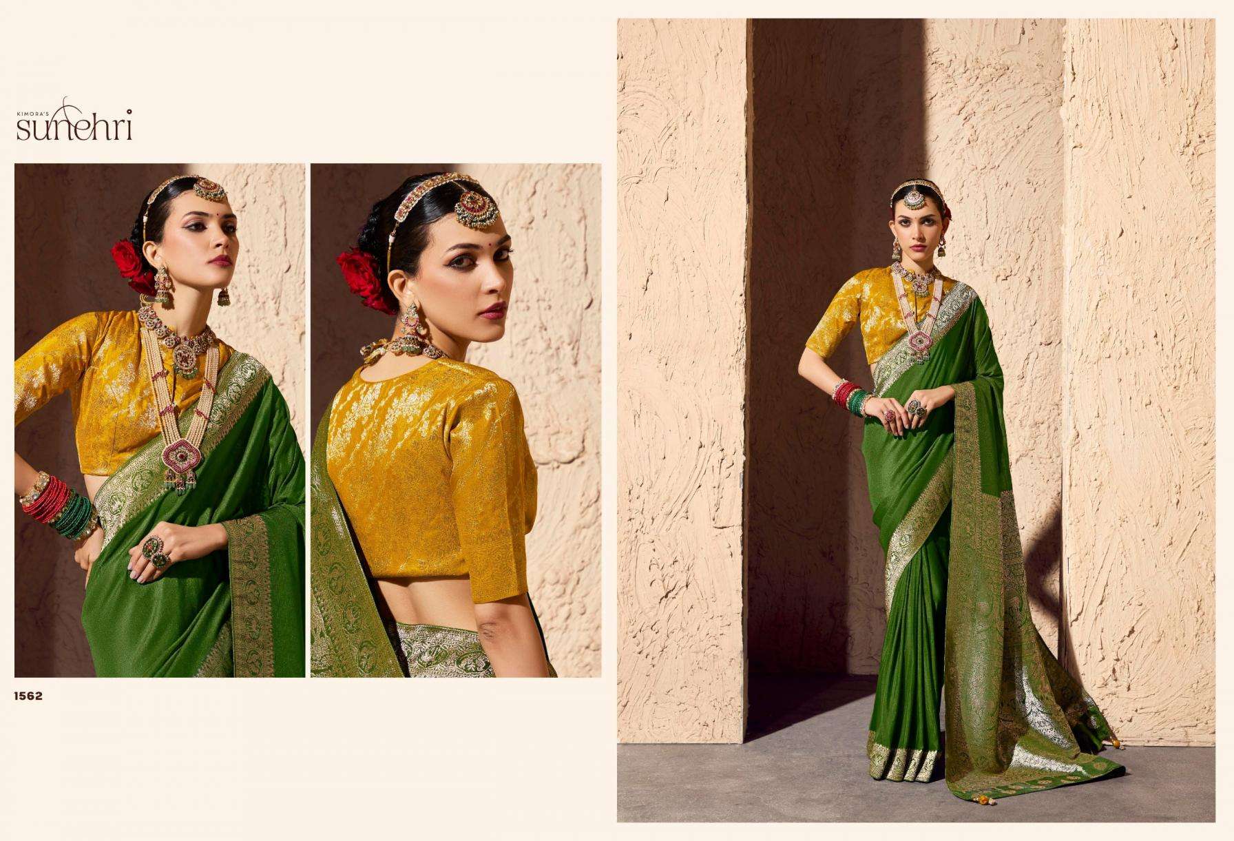 Kimora Presents Indri Sunehri Crape Georgette 1561-1571 Occasion Wear Saree Catalog Wholesaler And Exporter 