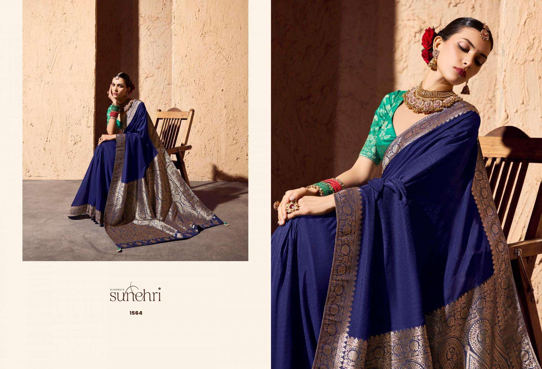Kimora Presents Indri Sunehri Crape Georgette 1561-1571 Occasion Wear Saree Catalog Wholesaler And Exporter 