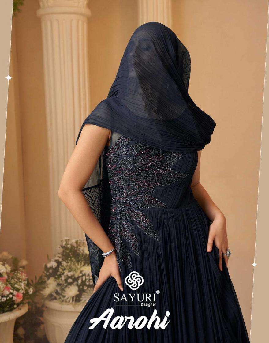 Sayuri Designer Presents Aarohi Readymade Chinon Silk Party Wear Gown With Cancan Catalog Wholesaler And Exporter 