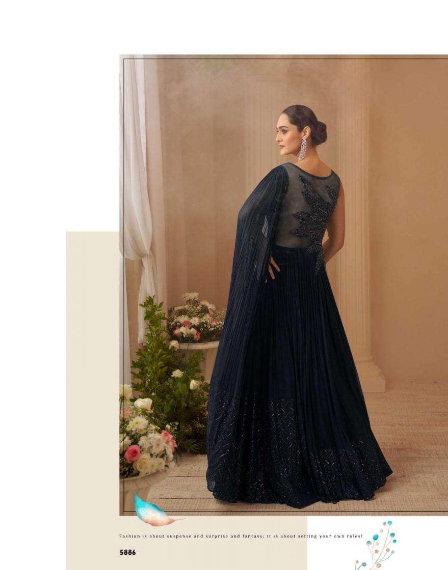 Sayuri Designer Presents Aarohi Readymade Chinon Silk Party Wear Gown With Cancan Catalog Wholesaler And Exporter 