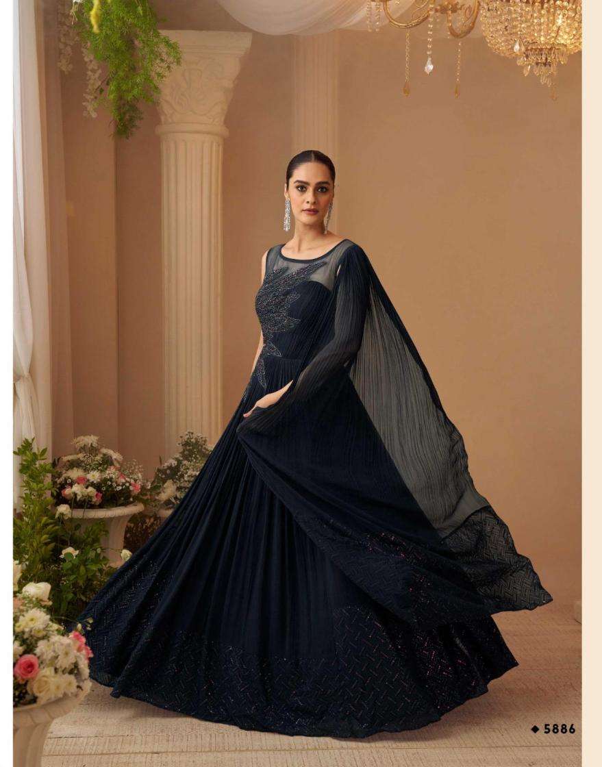 Sayuri Designer Presents Aarohi Readymade Chinon Silk Party Wear Gown With Cancan Catalog Wholesaler And Exporter 
