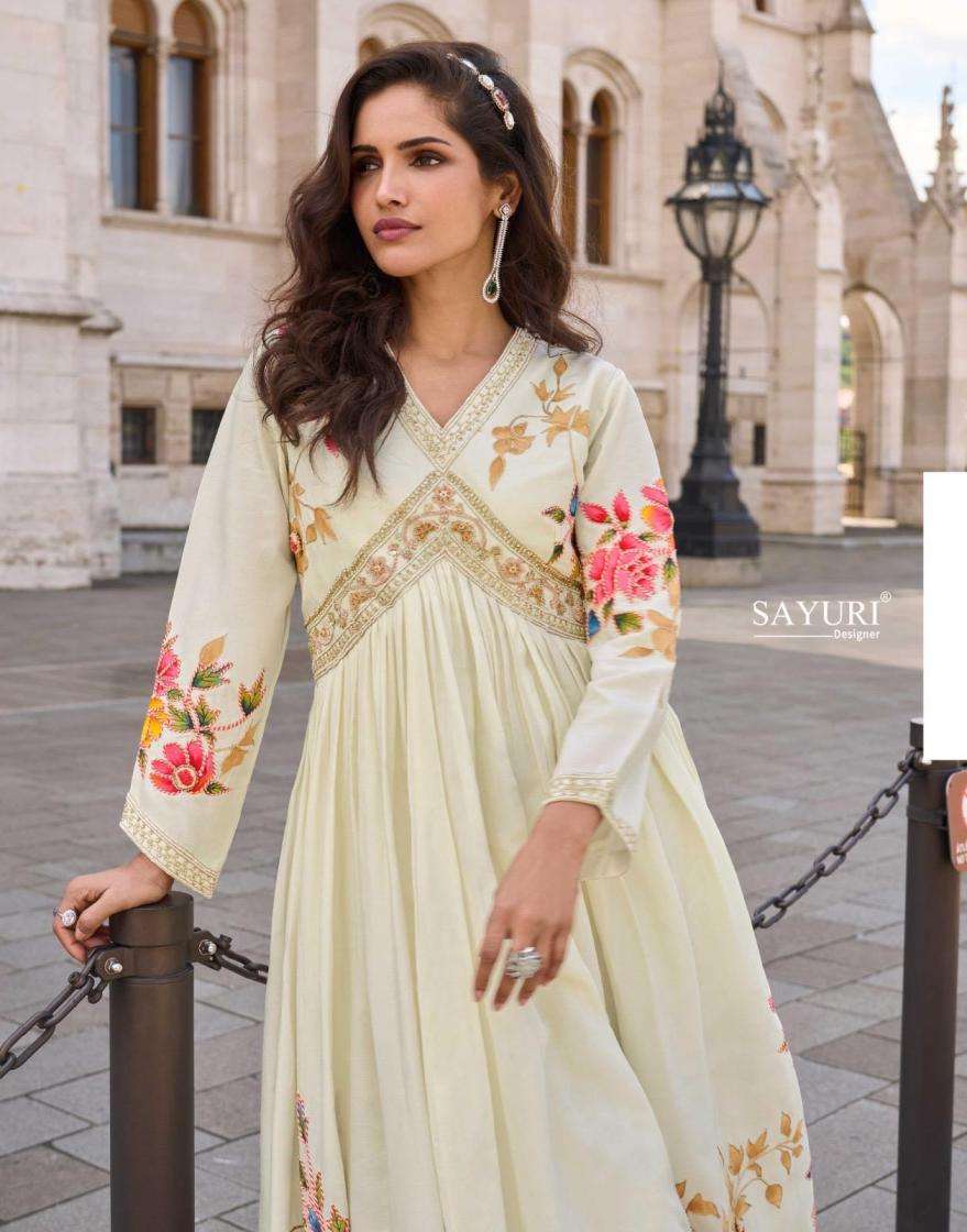 Sayuri Designer Presents Jhalak Crush Silk Readymade Exclusive Gown With Dupatta Catalog wholesaler And Exporter 