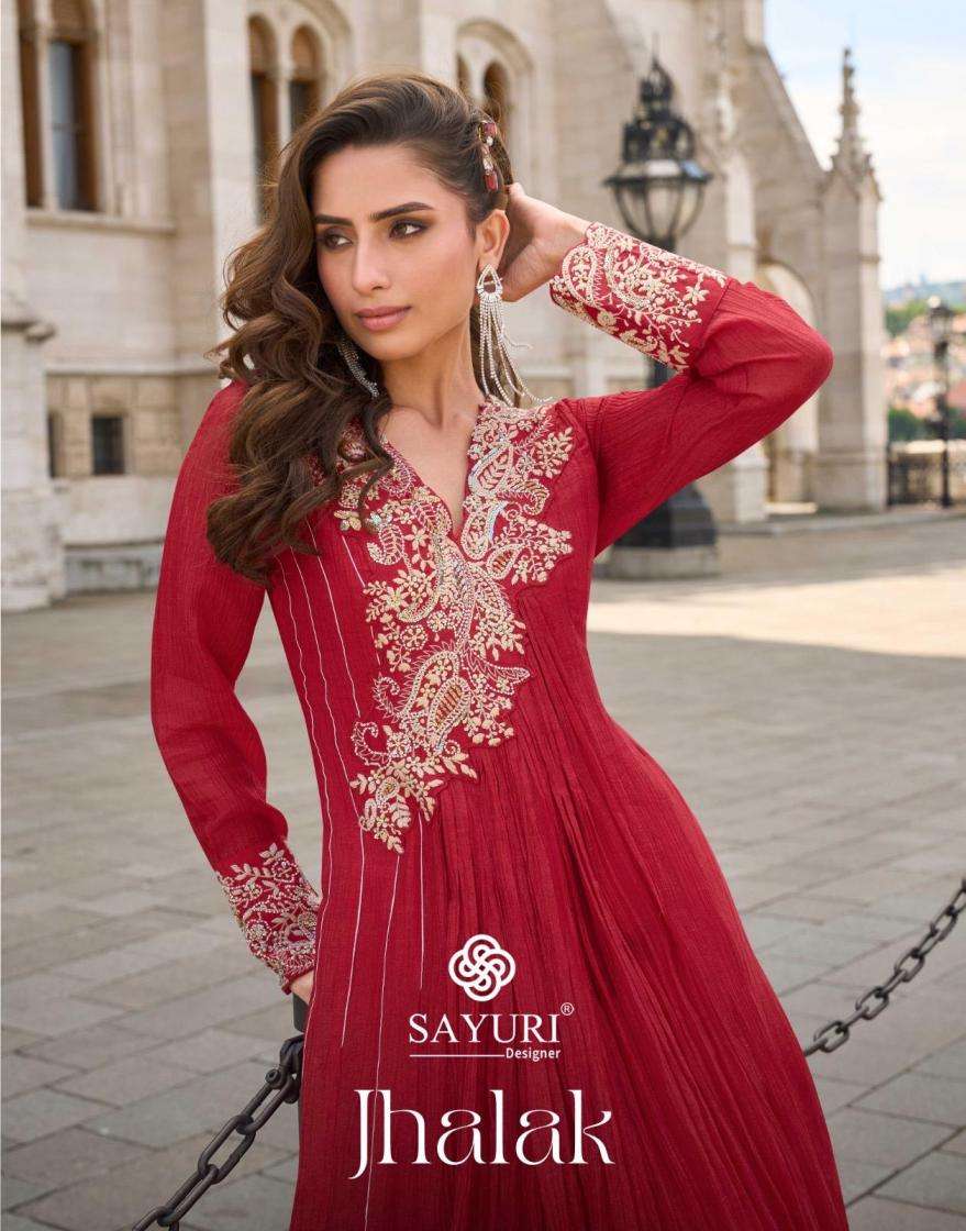 Sayuri Designer Presents Jhalak Crush Silk Readymade Exclusive Gown With Dupatta Catalog wholesaler And Exporter 