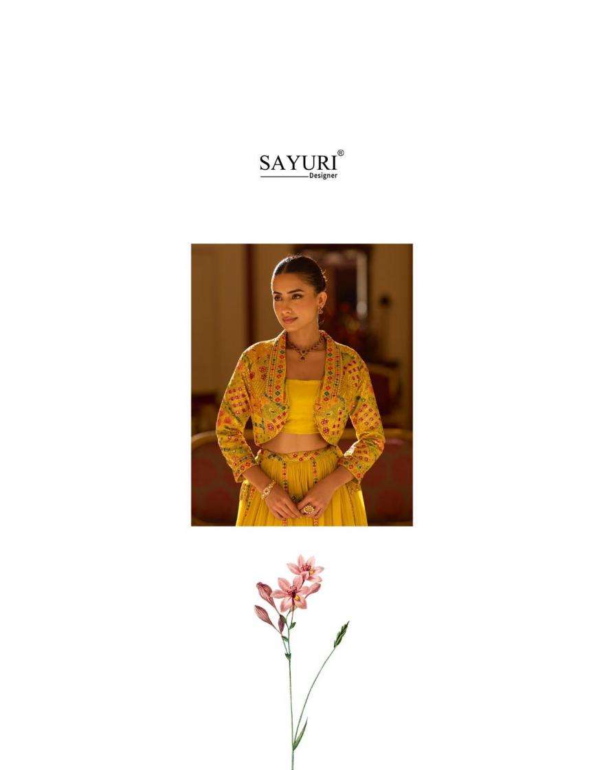 Sayuri Designer Presents Kamini Full Stitch Georgette Lehenga Shrug With Blouse Catalog Wholesaler And Exports