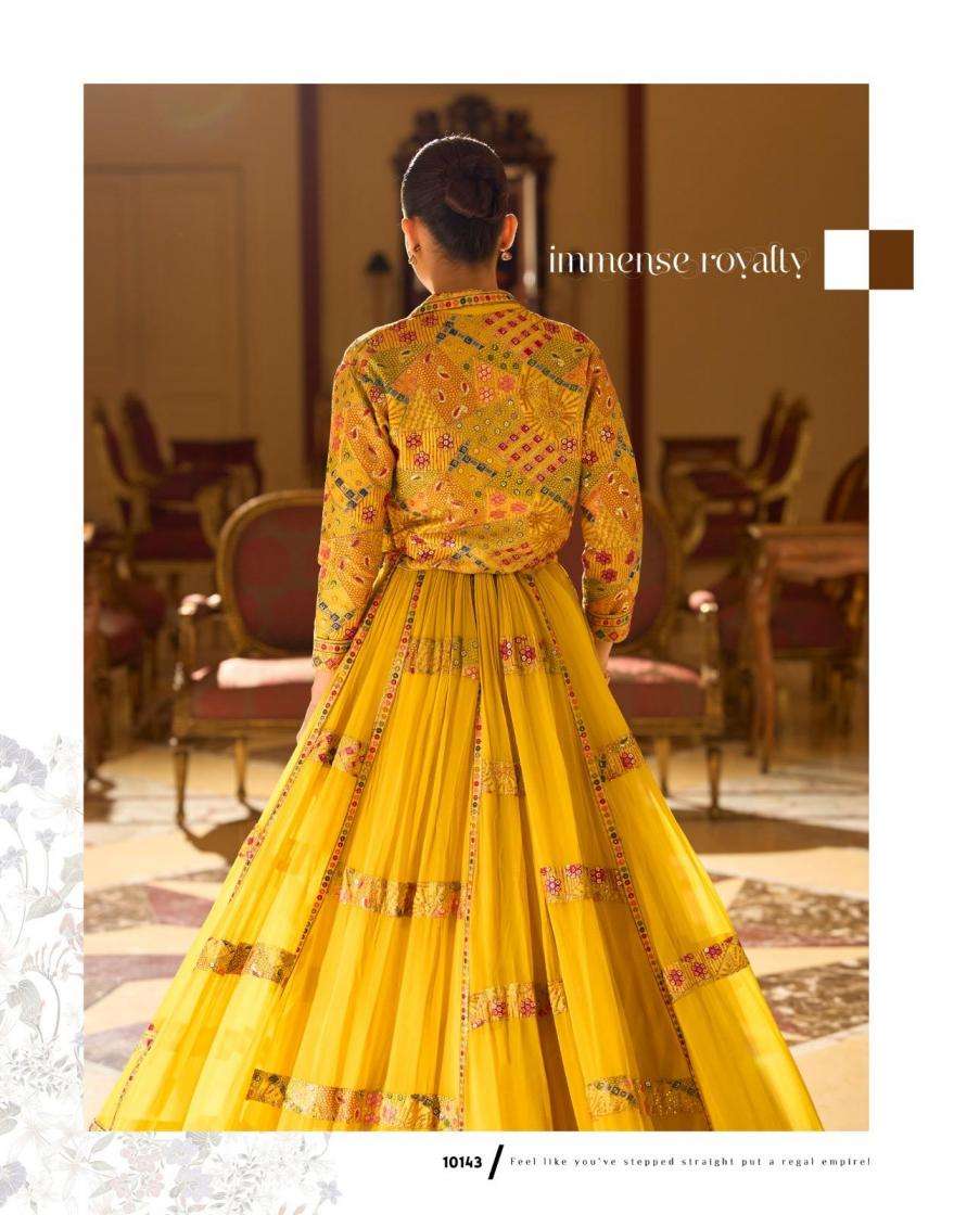 Sayuri Designer Presents Kamini Full Stitch Georgette Lehenga Shrug With Blouse Catalog Wholesaler And Exports