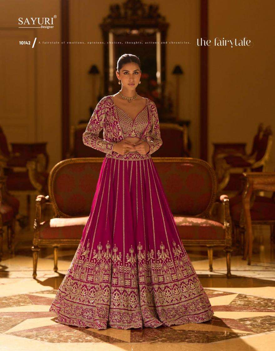 Sayuri Designer Presents Kamini Full Stitch Georgette Lehenga Shrug With Blouse Catalog Wholesaler And Exports