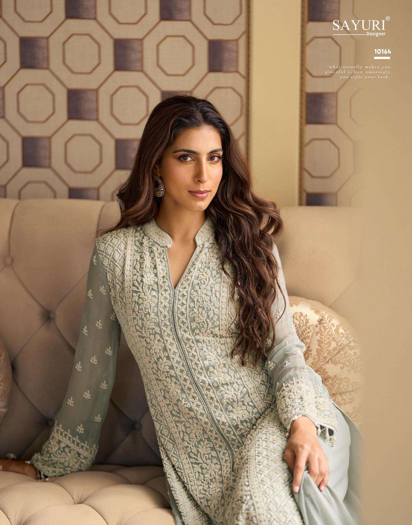 Sayuri Designer Presents Rishta Georgette Fully Stitch Party Wear Plazzo Salwar Suits Catalog Wholesaler And Exporter 