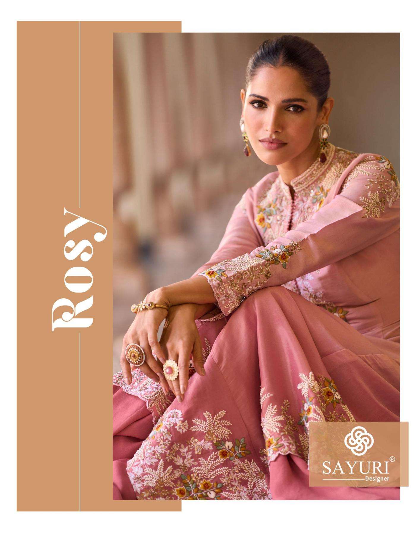 Sayuri Designer Presents Rosy Fully Stitch Chinon Shrug Blouse & Plazzo Western Dress Catalog Wholesaler And Exporter 
