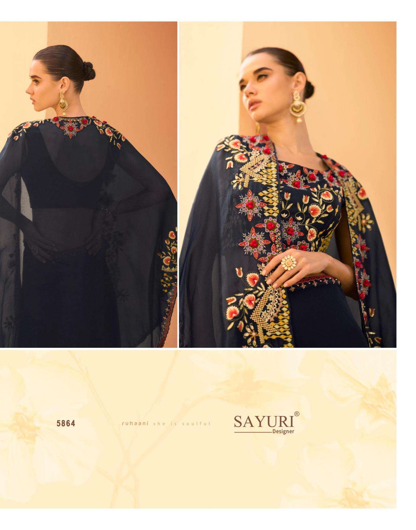 Sayuri Designer Presents Rosy Fully Stitch Chinon Shrug Blouse & Plazzo Western Dress Catalog Wholesaler And Exporter 