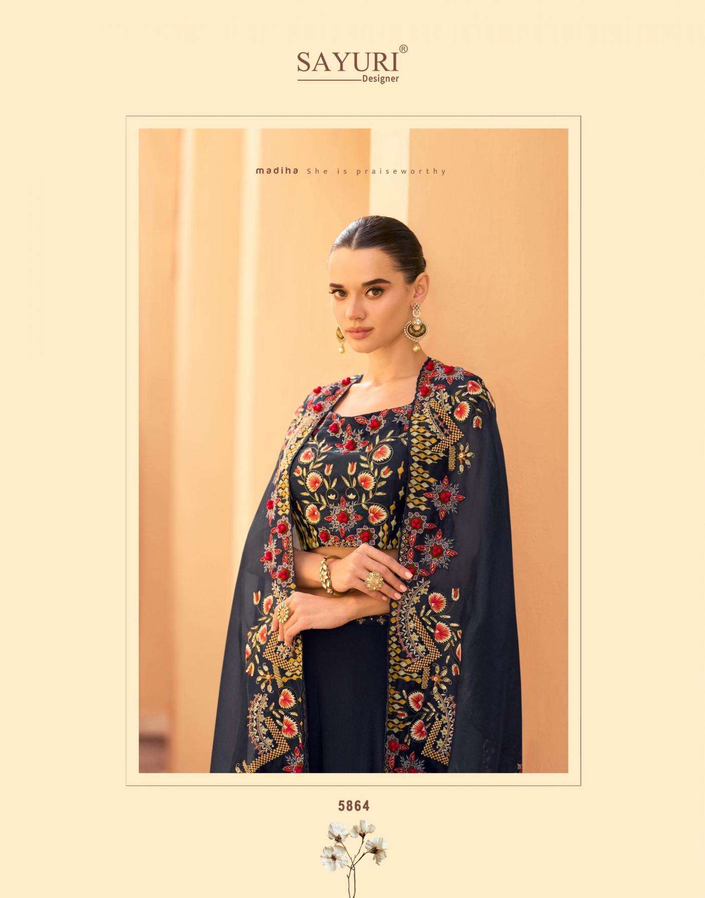 Sayuri Designer Presents Rosy Fully Stitch Chinon Shrug Blouse & Plazzo Western Dress Catalog Wholesaler And Exporter 