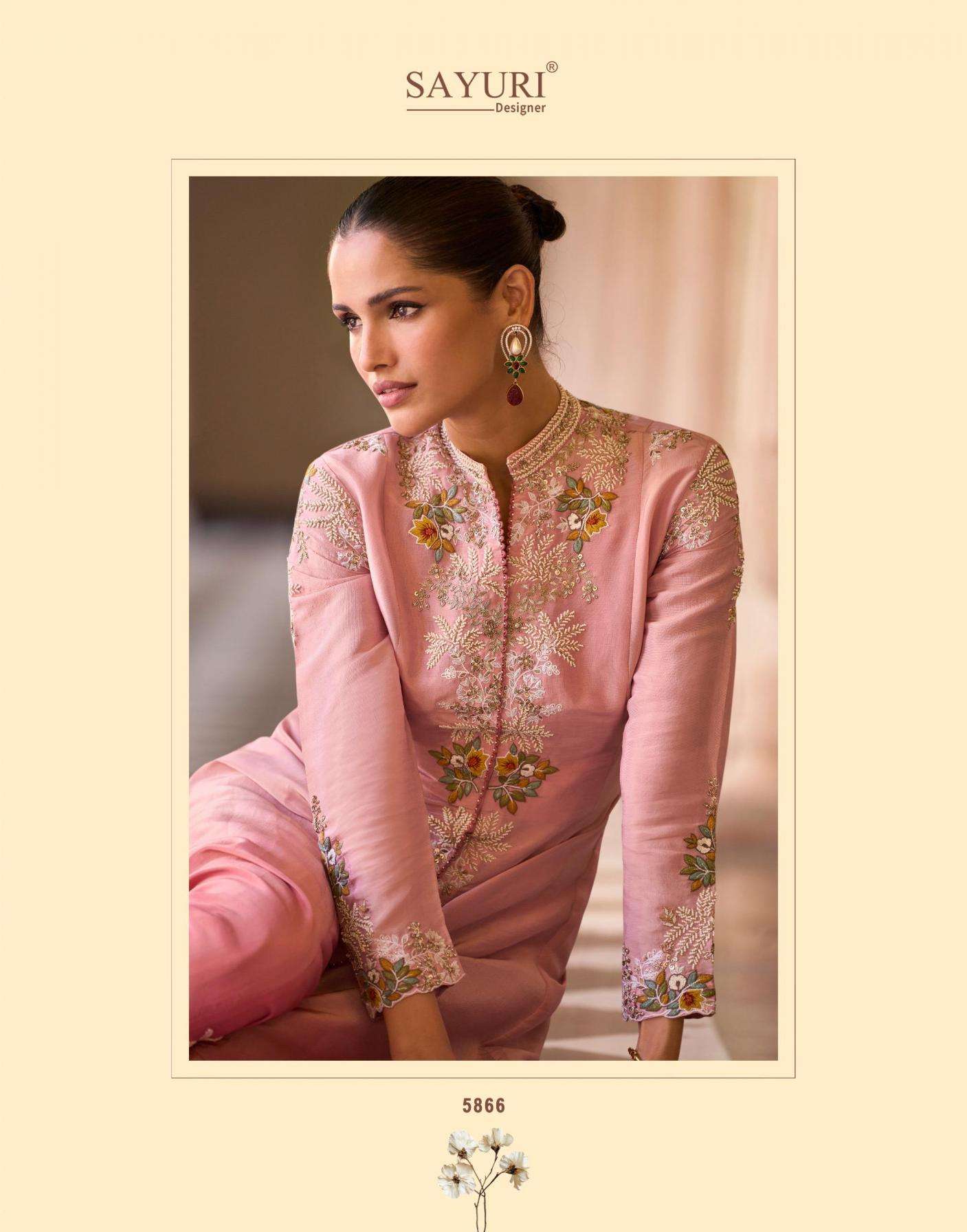 Sayuri Designer Presents Rosy Fully Stitch Chinon Shrug Blouse & Plazzo Western Dress Catalog Wholesaler And Exporter 