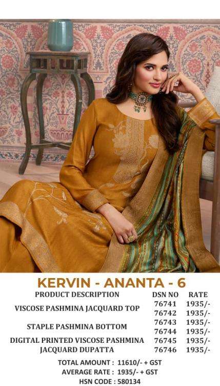 Vinay Presents Kervin Ananta Vol-6 Viscose Pashmina Jacquard Unique Dress Materials Catalog Wholesaler And Exporter 