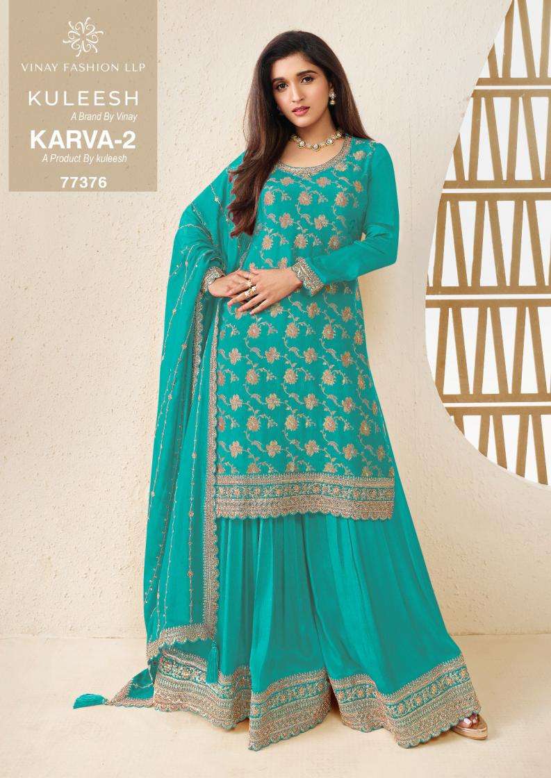 Vinay Presents Kuleesh Karva Vol-2 Chinon Jacquard Designer Sharara Suits Catalog Wholesaler And Exporter In surat 