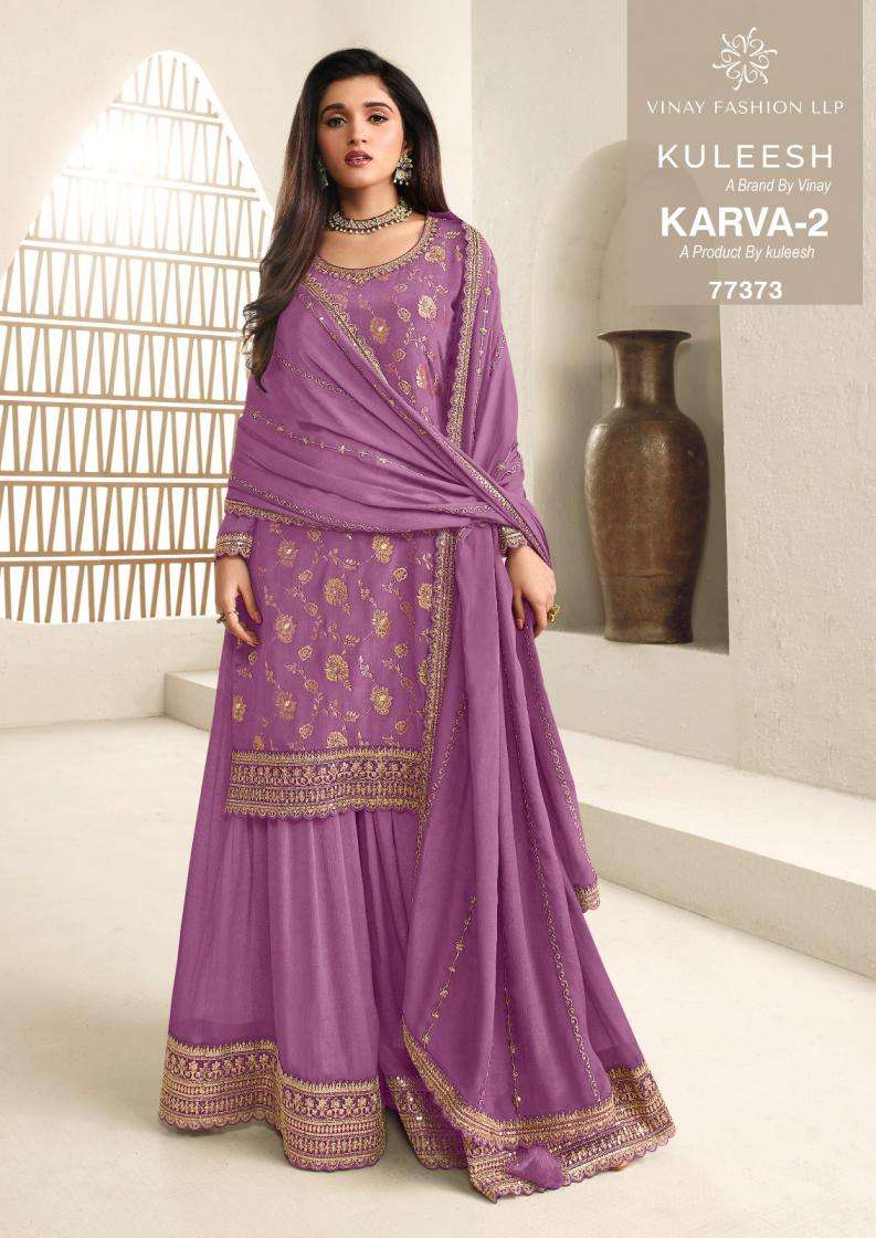 Vinay Presents Kuleesh Karva Vol-2 Chinon Jacquard Designer Sharara Suits Catalog Wholesaler And Exporter In surat 