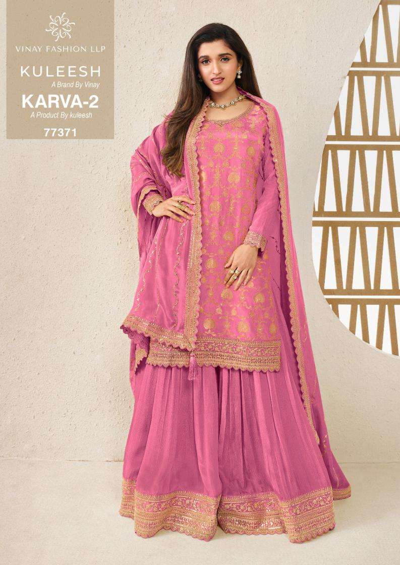 Vinay Presents Kuleesh Karva Vol-2 Chinon Jacquard Designer Sharara Suits Catalog Wholesaler And Exporter In surat 