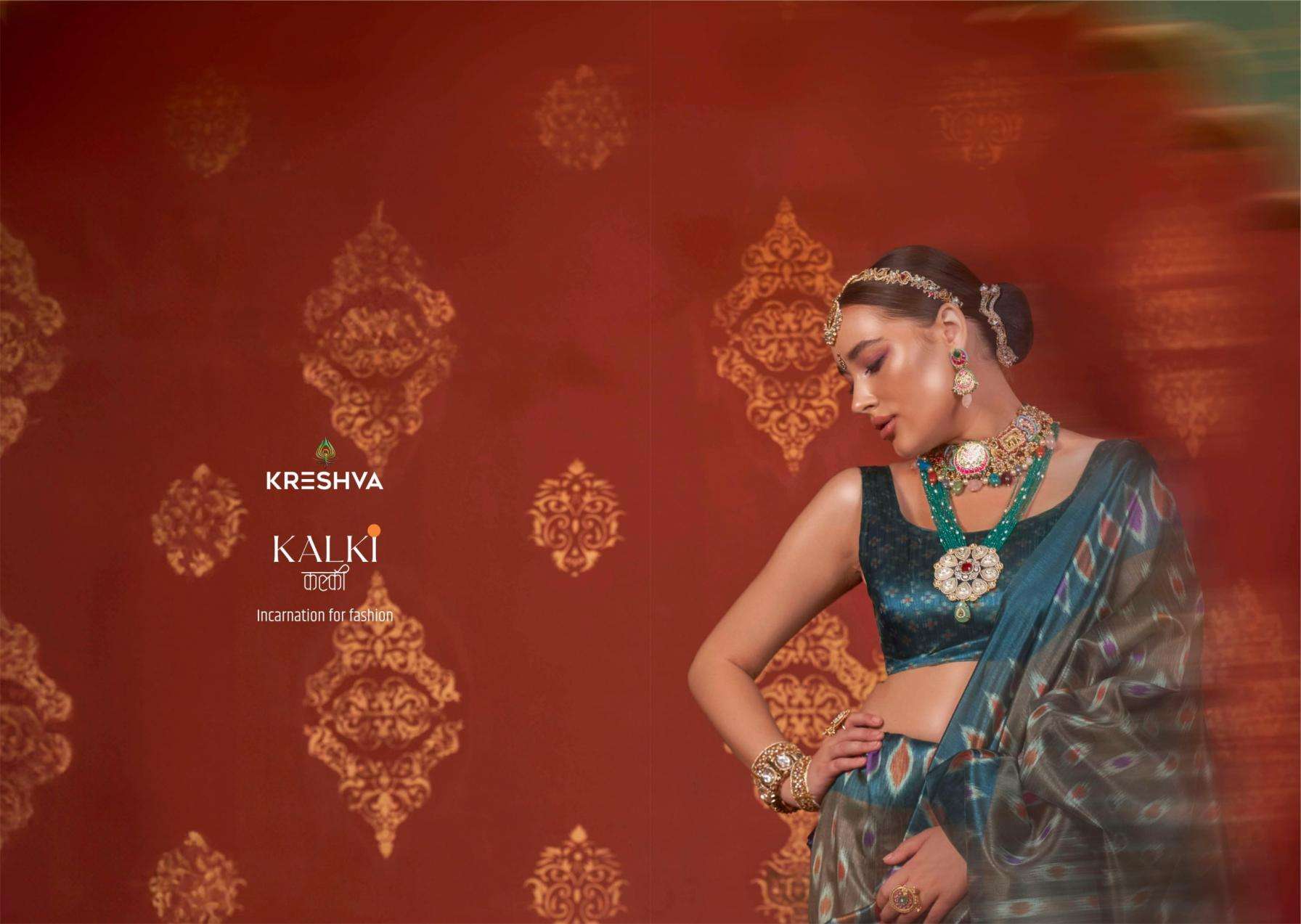 Kreshva Presents Kalki 4494-4505 Silk With Ikkat Design Sarees Catalog Wholesaler And Exporter 