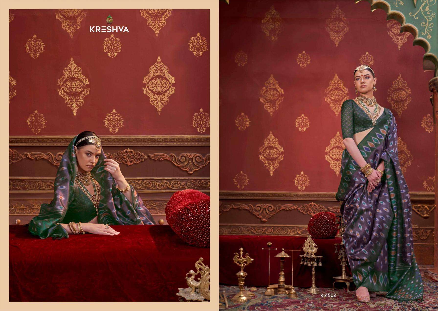 Kreshva Presents Kalki 4494-4505 Silk With Ikkat Design Sarees Catalog Wholesaler And Exporter 