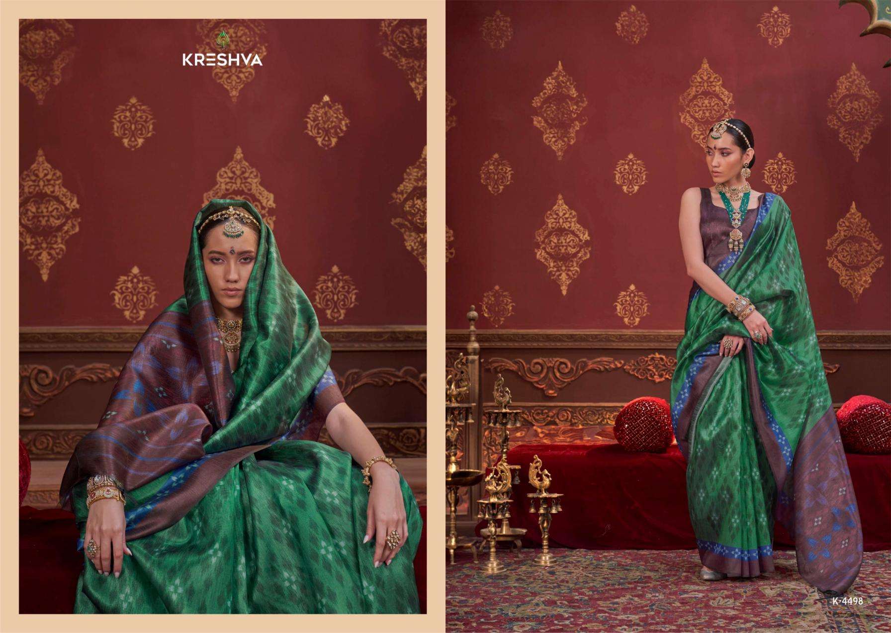 Kreshva Presents Kalki 4494-4505 Silk With Ikkat Design Sarees Catalog Wholesaler And Exporter 