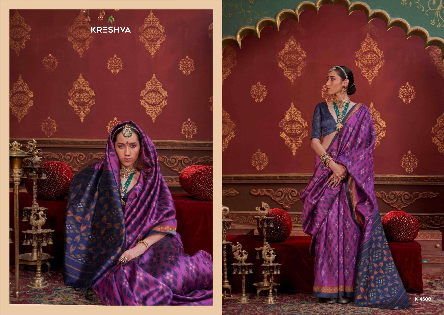 Kreshva Presents Kalki 4494-4505 Silk With Ikkat Design Sarees Catalog Wholesaler And Exporter 