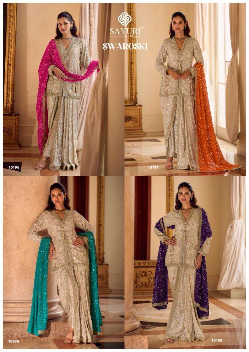 sayuri designer presents swaroski readymade exclusive georgette kurti dhoti with dupatta catalog collection