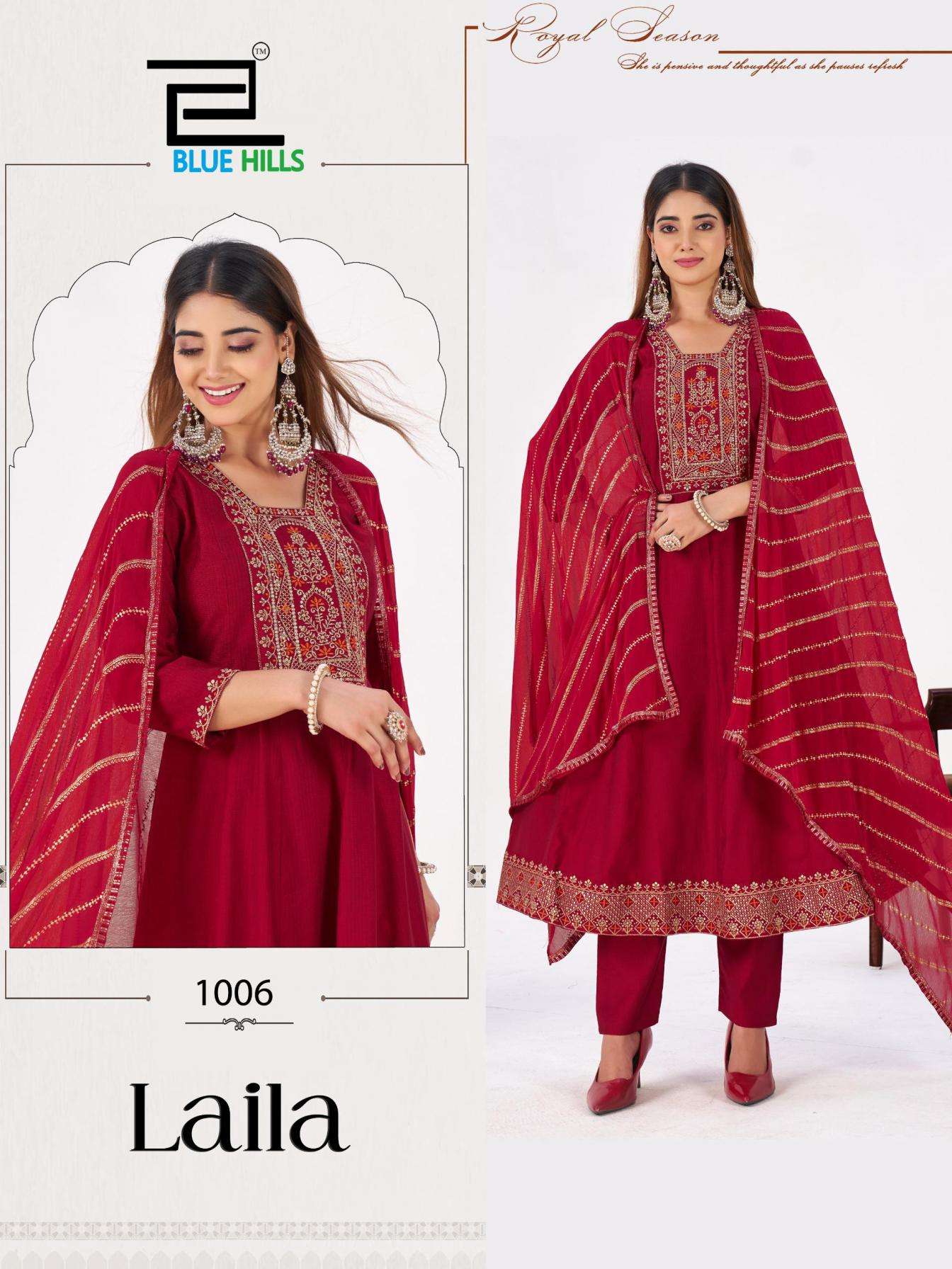 blue hills presents laila berlin silk fully stitch big size modern kurtis catalog