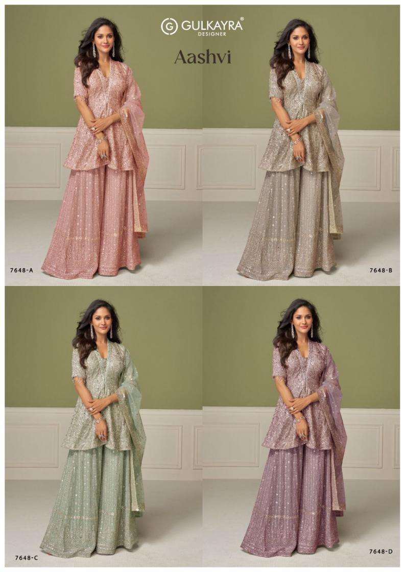 Gulkayra Designer Presents Aashvi Georgette Full Stitch Plazzo Salwar Suits Catalog Wholesaler And Exporter 