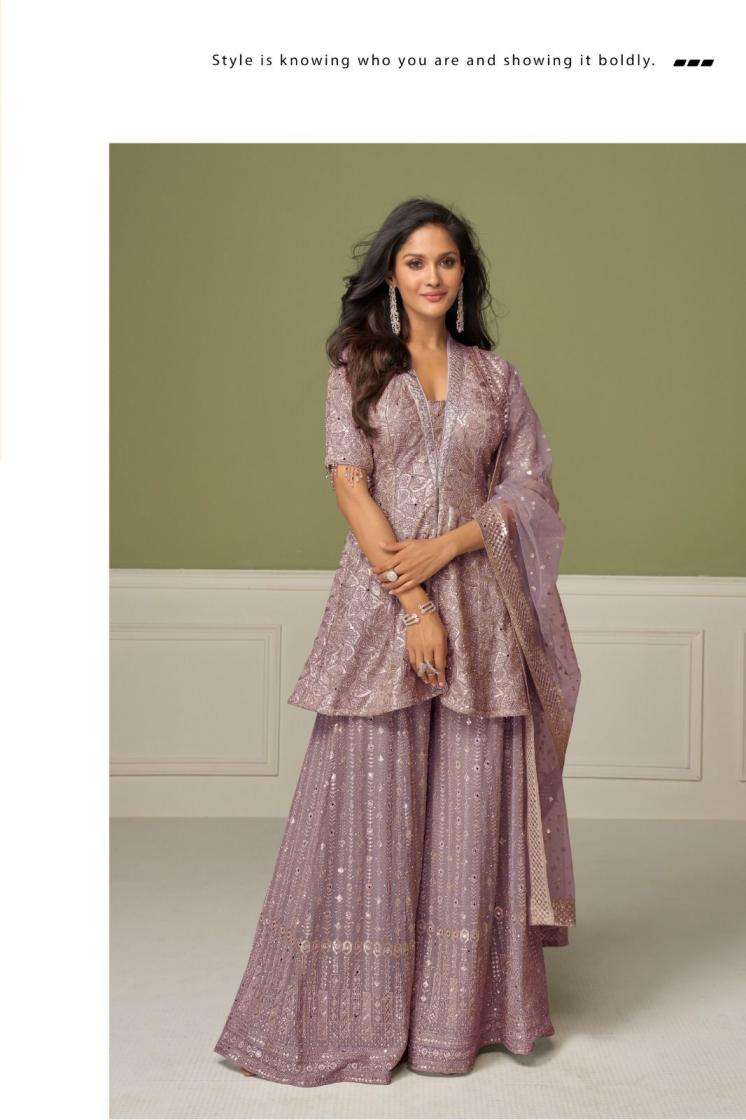 Gulkayra Designer Presents Aashvi Georgette Full Stitch Plazzo Salwar Suits Catalog Wholesaler And Exporter 