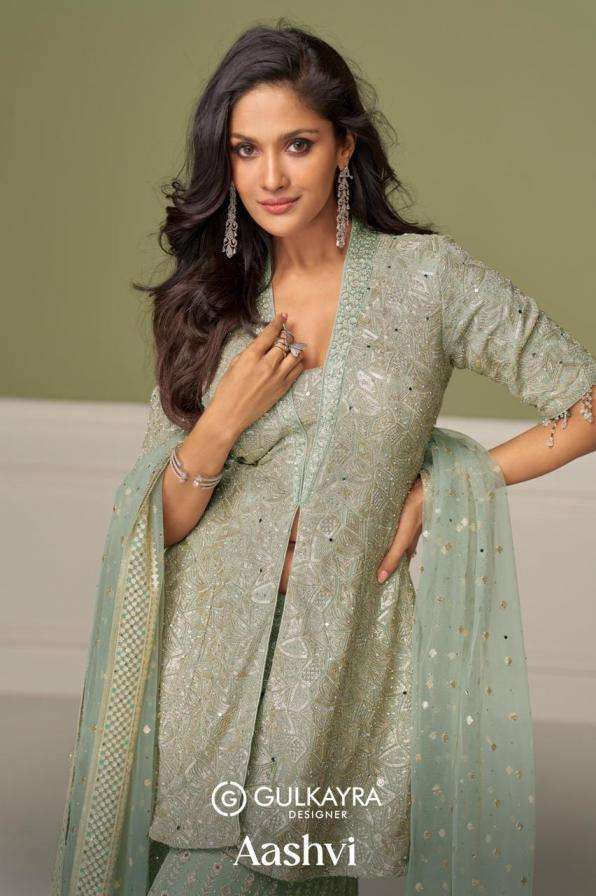 Gulkayra Designer Presents Aashvi Georgette Full Stitch Plazzo Salwar Suits Catalog Wholesaler And Exporter 