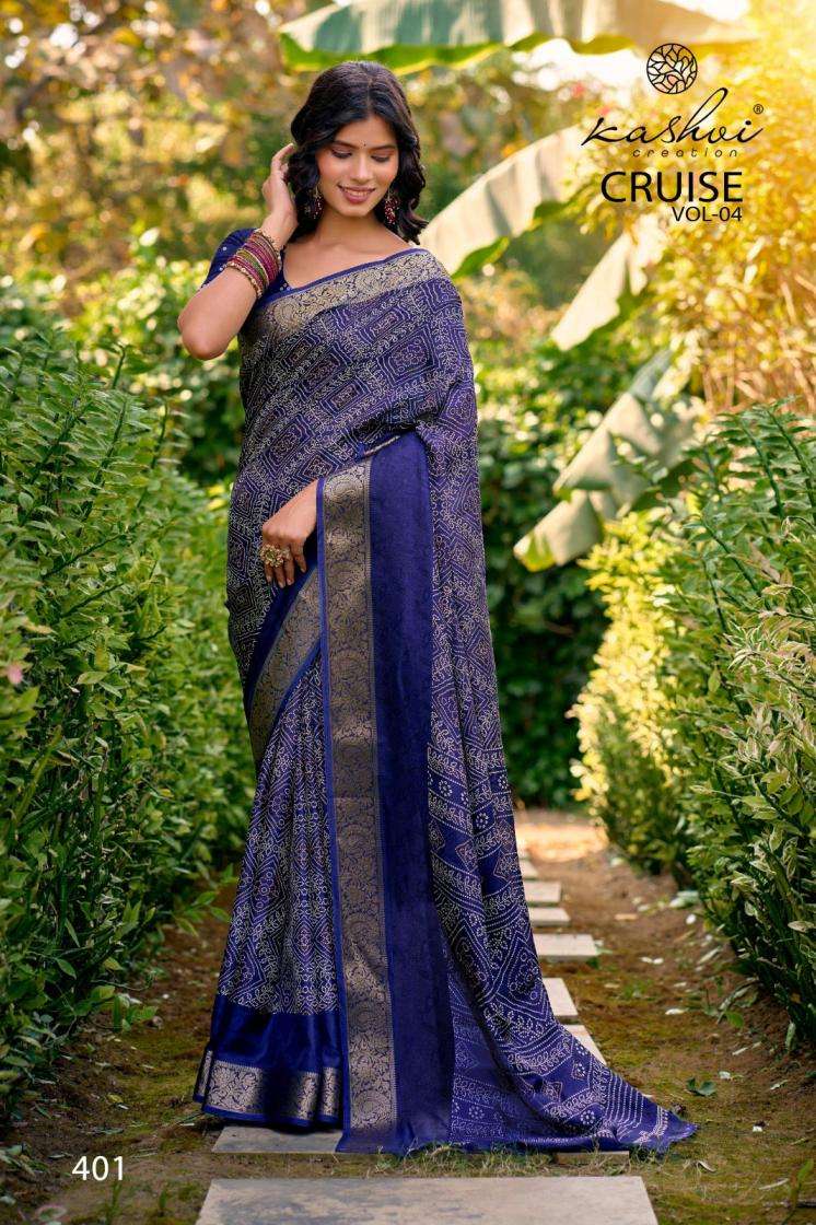 KASHVI CREATION PRESENTS CRUISE VOL-4 WHOLESALE MARSHOMELLO SILK PRETTY LOOK INDIAN SAREES FOR WOMEN CATALOG WHOLESALER AND EXPORTER 