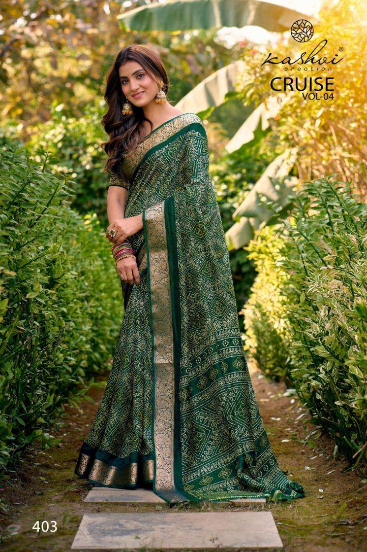 KASHVI CREATION PRESENTS CRUISE VOL-4 WHOLESALE MARSHOMELLO SILK PRETTY LOOK INDIAN SAREES FOR WOMEN CATALOG WHOLESALER AND EXPORTER 