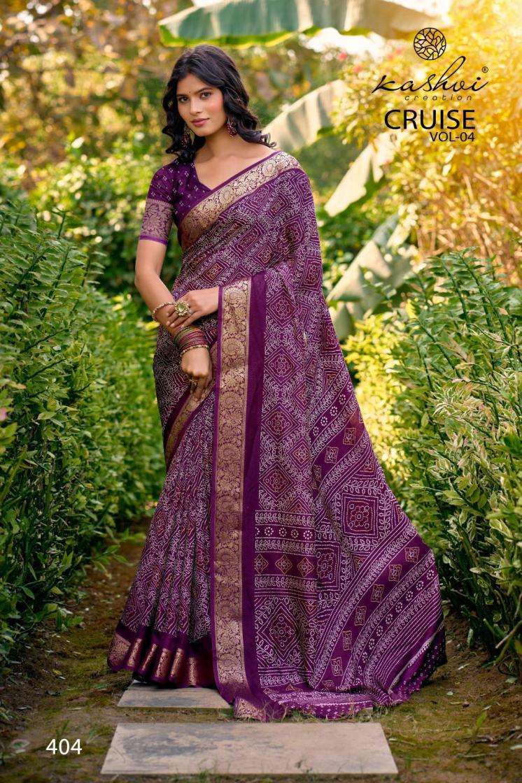 KASHVI CREATION PRESENTS CRUISE VOL-4 WHOLESALE MARSHOMELLO SILK PRETTY LOOK INDIAN SAREES FOR WOMEN CATALOG WHOLESALER AND EXPORTER 