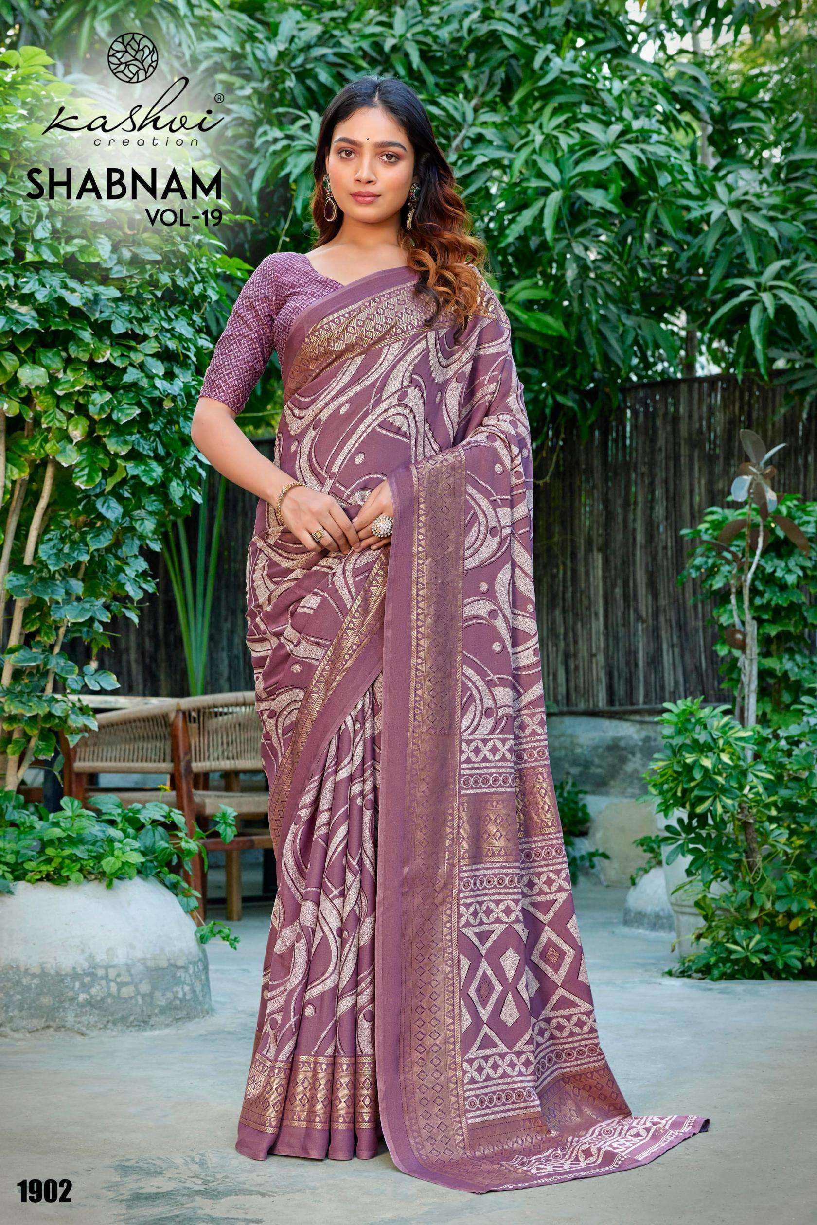 Kashvi Creation Presents Shabnam Vol-19 Dull Moss Foil Print Sarees Catalog Wholesaler And Exporter In Surat